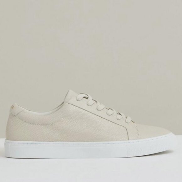Reiss Leather Tumbled Trainers, Off White in Size 10 - Picture 1 of 10